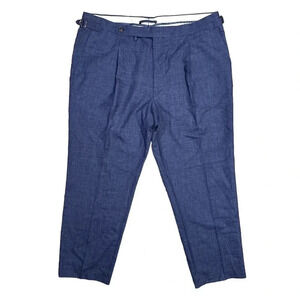 Suitsupply Vigo ZC  Wool Silk Linen Blue Woven Cinch Dress Pants Mens UK 48 S
